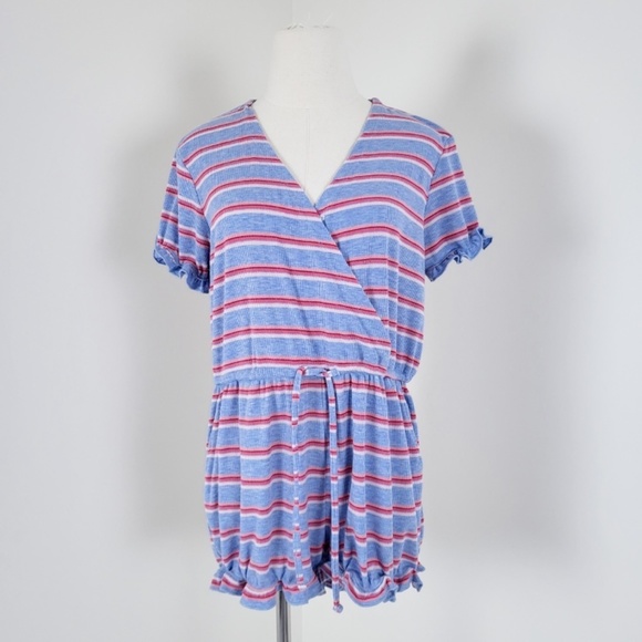 La Vie en Rose romper striped ruffles short rayon short sleeve summer spring - Picture 8 of 14